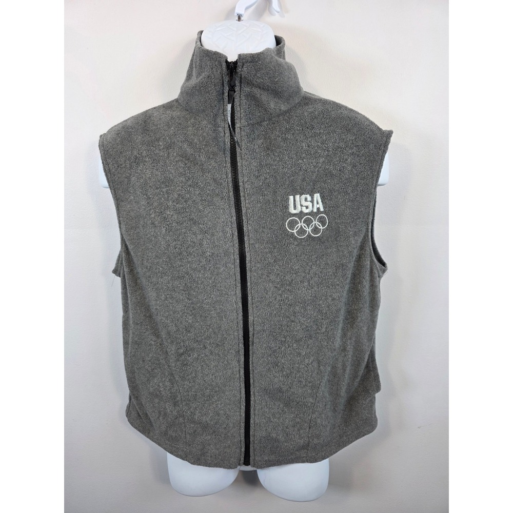 Vintage Olympic Fleece Vest Womens Large Gray Full Zip Committee USA 90s L /A271